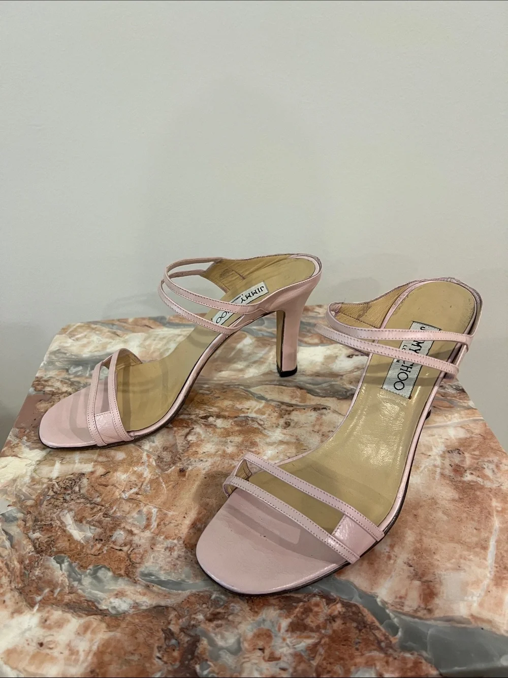 Jimmy Choo Pale Pink Strappy Mid-Heel Sandals